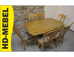 STÓŁ LITY DĄB DĘBOWY ROZKŁADANY JASNY + 6 KRZESEŁ 140/225 CM