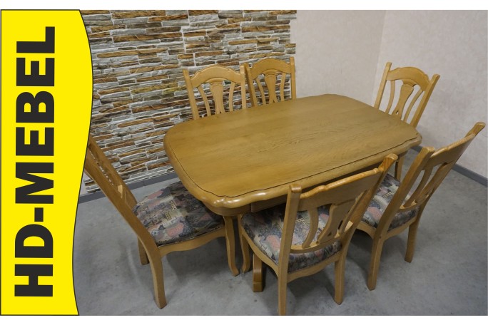 STÓŁ LITY DĄB DĘBOWY ROZKŁADANY JASNY + 6...