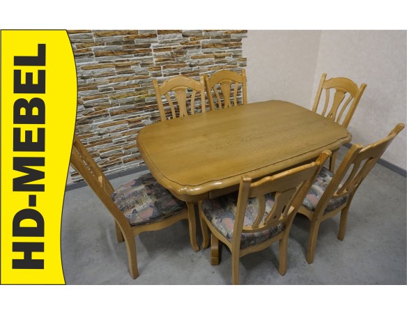 STÓŁ LITY DĄB DĘBOWY ROZKŁADANY JASNY + 6 KRZESEŁ 140/225 CM