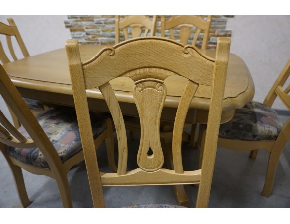 STÓŁ LITY DĄB DĘBOWY ROZKŁADANY JASNY + 6 KRZESEŁ 140/225 CM