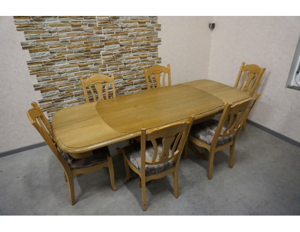 STÓŁ LITY DĄB DĘBOWY ROZKŁADANY JASNY + 6 KRZESEŁ 140/225 CM