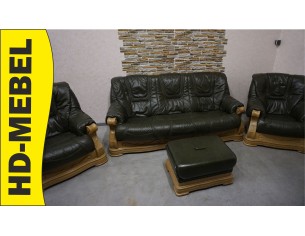 ZESTAW SKÓRA NATURALNA NA STELAŻU DĘBOWYM 3+1+1+PUFA