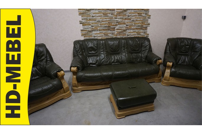 ZESTAW SKÓRA NATURALNA NA STELAŻU DĘBOWYM...