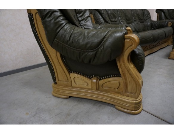 ZESTAW SKÓRA NATURALNA NA STELAŻU DĘBOWYM 3+1+1+PUFA