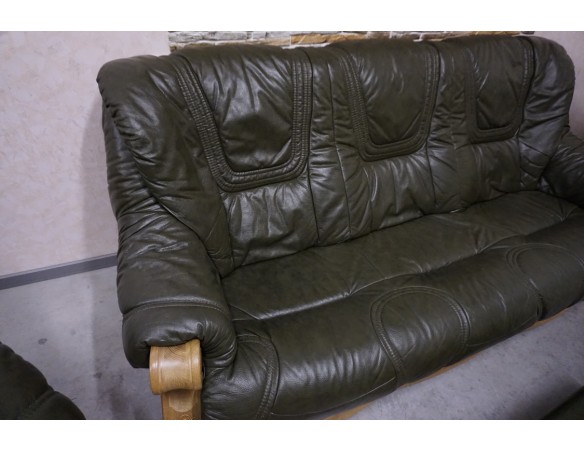 ZESTAW SKÓRA NATURALNA NA STELAŻU DĘBOWYM 3+1+1+PUFA