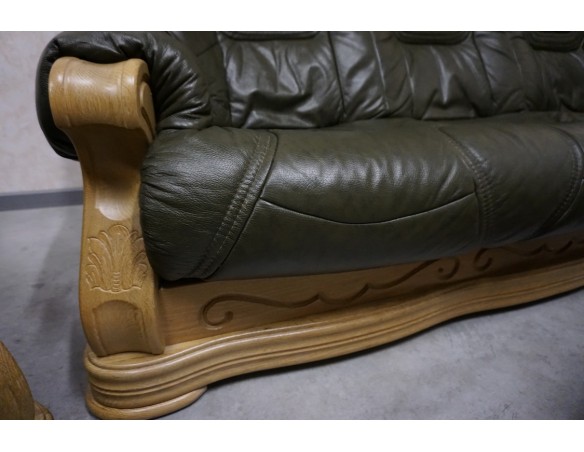 ZESTAW SKÓRA NATURALNA NA STELAŻU DĘBOWYM 3+1+1+PUFA