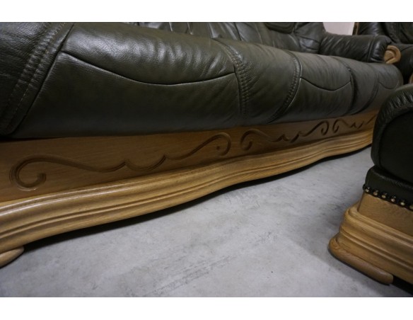 ZESTAW SKÓRA NATURALNA NA STELAŻU DĘBOWYM 3+1+1+PUFA