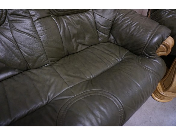 ZESTAW SKÓRA NATURALNA NA STELAŻU DĘBOWYM 3+1+1+PUFA