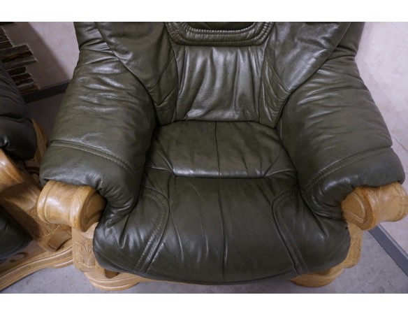 ZESTAW SKÓRA NATURALNA NA STELAŻU DĘBOWYM 3+1+1+PUFA