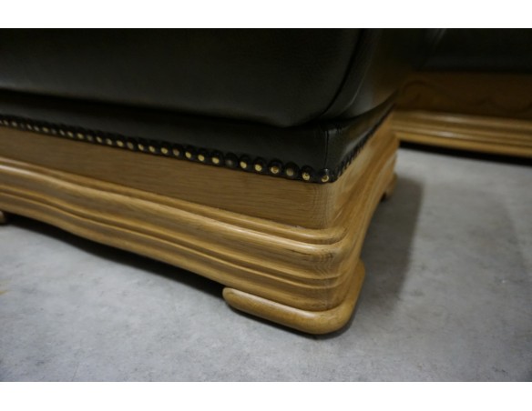 ZESTAW SKÓRA NATURALNA NA STELAŻU DĘBOWYM 3+1+1+PUFA