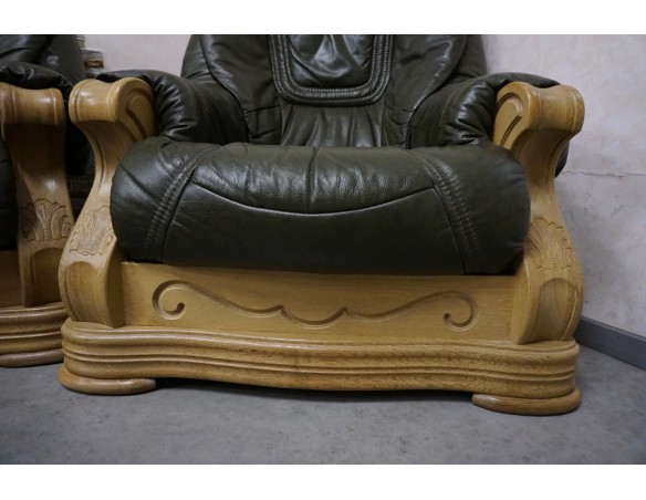 ZESTAW SKÓRA NATURALNA NA STELAŻU DĘBOWYM 3+1+1+PUFA