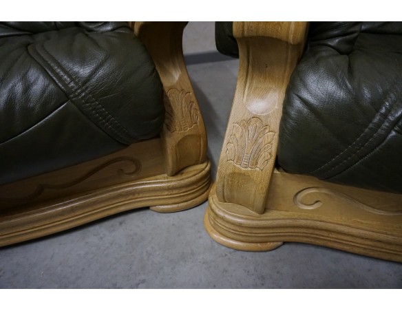 ZESTAW SKÓRA NATURALNA NA STELAŻU DĘBOWYM 3+1+1+PUFA