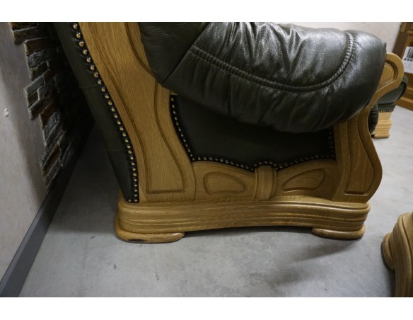 ZESTAW SKÓRA NATURALNA NA STELAŻU DĘBOWYM 3+1+1+PUFA