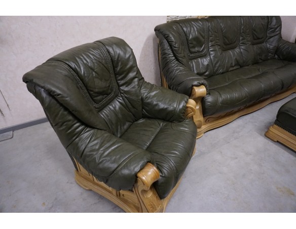 ZESTAW SKÓRA NATURALNA NA STELAŻU DĘBOWYM 3+1+1+PUFA