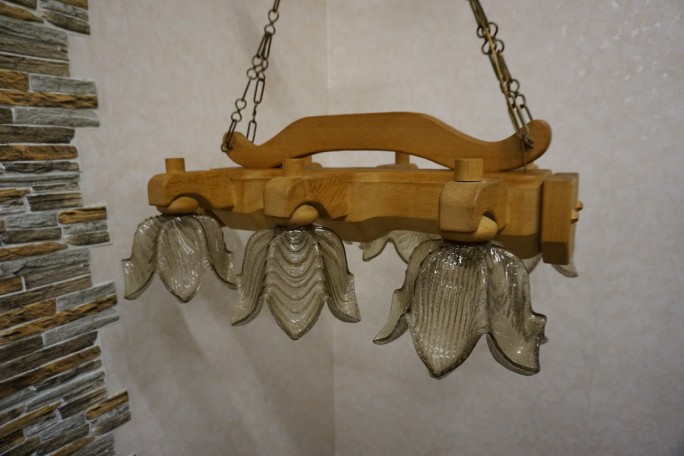 ŻYRANDOL LITY DĄB DĘBOWY JASNY MASYWNY 6 KLOSZY...