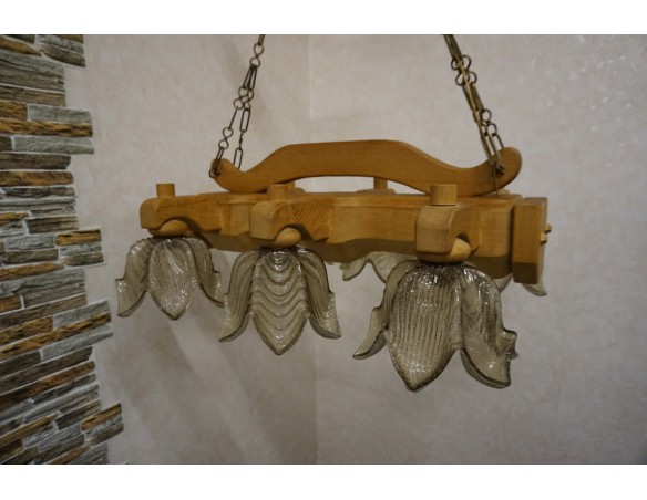 ŻYRANDOL LITY DĄB DĘBOWY JASNY MASYWNY 6 KLOSZY SZER. 90 CM