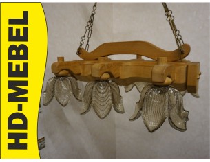 ŻYRANDOL LITY DĄB DĘBOWY JASNY MASYWNY 6 KLOSZY SZER. 90 CM