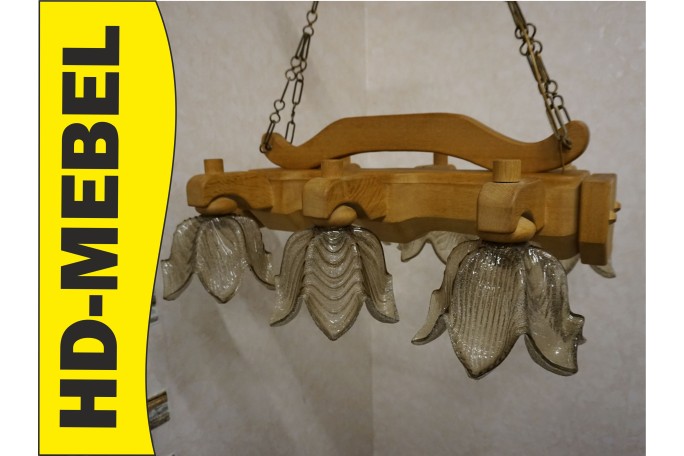 ŻYRANDOL LITY DĄB DĘBOWY JASNY MASYWNY 6 KLOSZY...