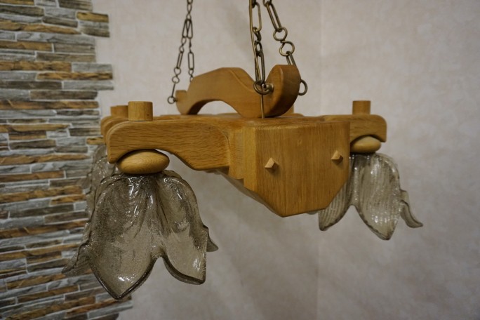 ŻYRANDOL LITY DĄB DĘBOWY JASNY MASYWNY 6 KLOSZY...