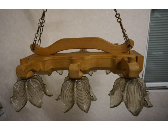 ŻYRANDOL LITY DĄB DĘBOWY JASNY MASYWNY 6 KLOSZY SZER. 90 CM