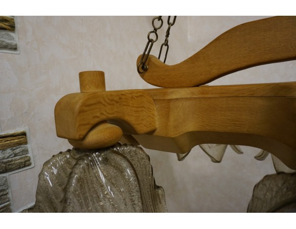 ŻYRANDOL LITY DĄB DĘBOWY JASNY MASYWNY 6 KLOSZY SZER. 90 CM