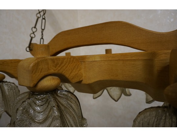 ŻYRANDOL LITY DĄB DĘBOWY JASNY MASYWNY 6 KLOSZY SZER. 90 CM