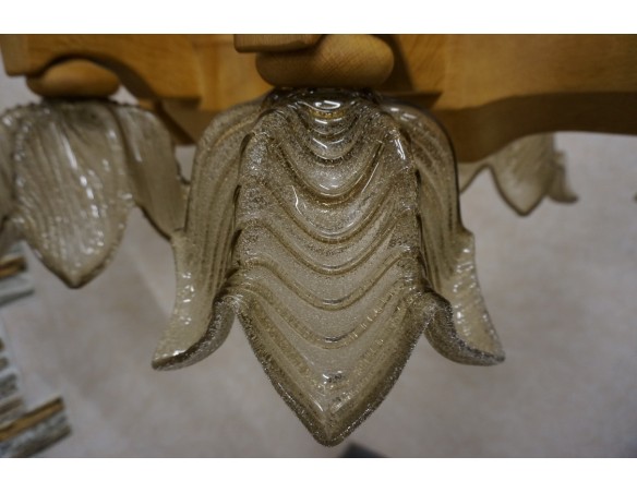 ŻYRANDOL LITY DĄB DĘBOWY JASNY MASYWNY 6 KLOSZY SZER. 90 CM