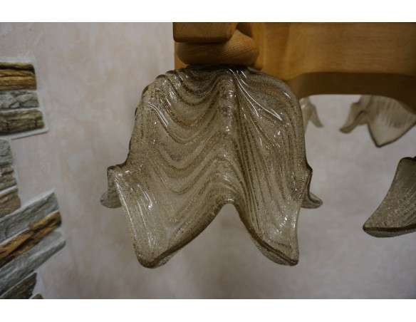 ŻYRANDOL LITY DĄB DĘBOWY JASNY MASYWNY 6 KLOSZY SZER. 90 CM