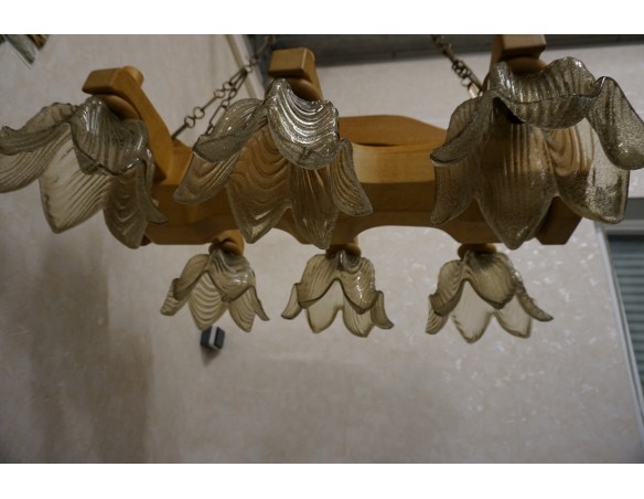 ŻYRANDOL LITY DĄB DĘBOWY JASNY MASYWNY 6 KLOSZY SZER. 90 CM