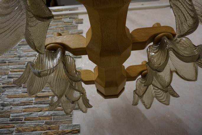 ŻYRANDOL LITY DĄB DĘBOWY JASNY MASYWNY 6 KLOSZY...