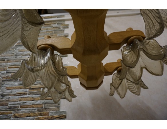 ŻYRANDOL LITY DĄB DĘBOWY JASNY MASYWNY 6 KLOSZY SZER. 90 CM