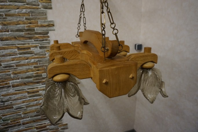 ŻYRANDOL LITY DĄB DĘBOWY JASNY MASYWNY 6 KLOSZY...