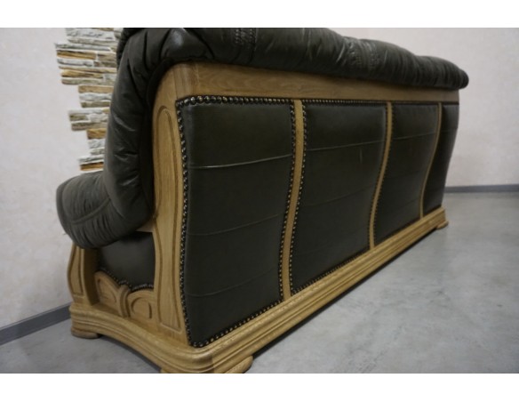 ZESTAW SKÓRA NATURALNA NA STELAŻU DĘBOWYM 3+1+1+PUFA