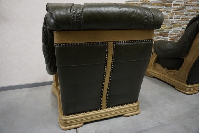 ZESTAW SKÓRA NATURALNA NA STELAŻU DĘBOWYM...