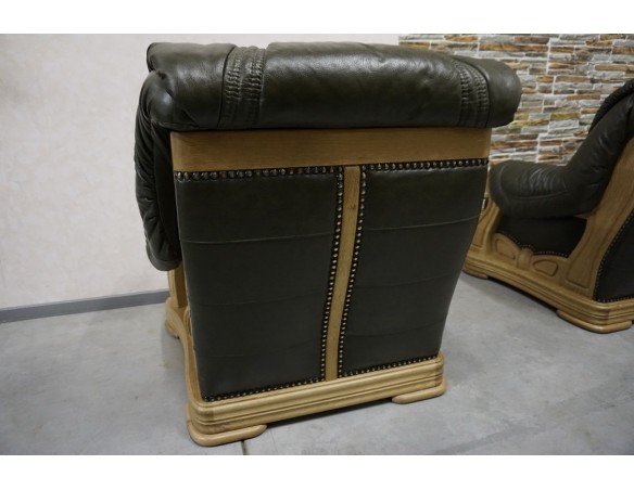 ZESTAW SKÓRA NATURALNA NA STELAŻU DĘBOWYM 3+1+1+PUFA