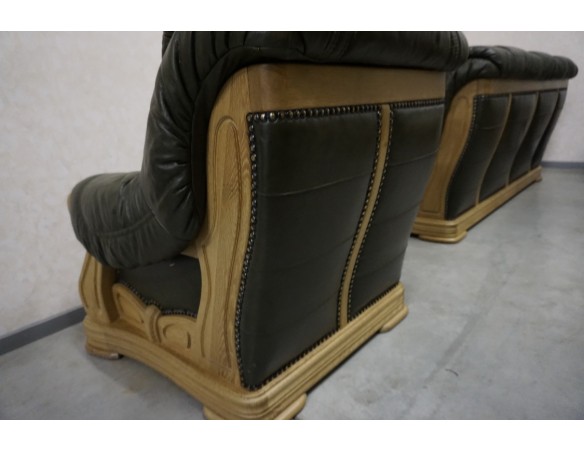 ZESTAW SKÓRA NATURALNA NA STELAŻU DĘBOWYM 3+1+1+PUFA