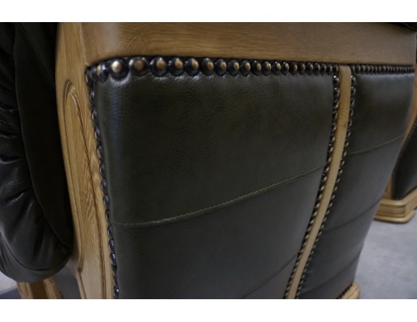 ZESTAW SKÓRA NATURALNA NA STELAŻU DĘBOWYM 3+1+1+PUFA