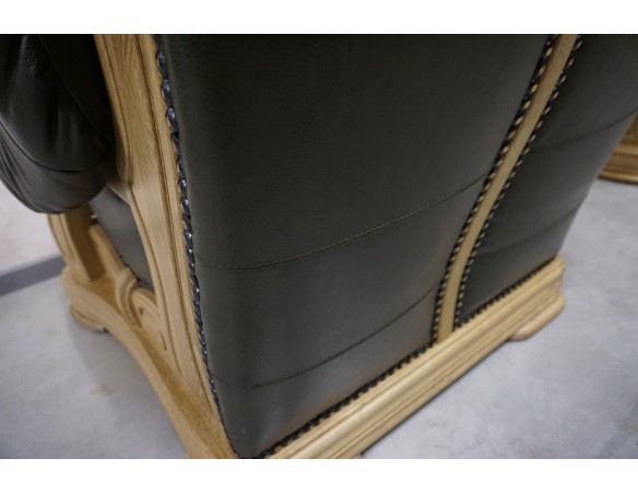 ZESTAW SKÓRA NATURALNA NA STELAŻU DĘBOWYM 3+1+1+PUFA