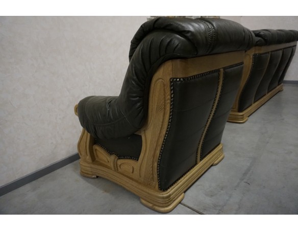 ZESTAW SKÓRA NATURALNA NA STELAŻU DĘBOWYM 3+1+1+PUFA