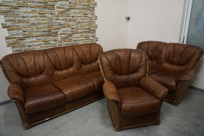 ZESTAW SKÓRA NATURALNA WŁOSKI STYL 3+2+1 DO...