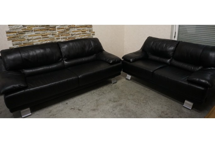 ZESTAW SKÓRA NATURALNA 3+2 CZARNA NA ALU STOPACH