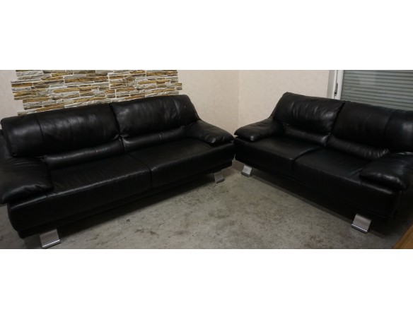 ZESTAW SKÓRA NATURALNA 3+2 CZARNA NA ALU STOPACH