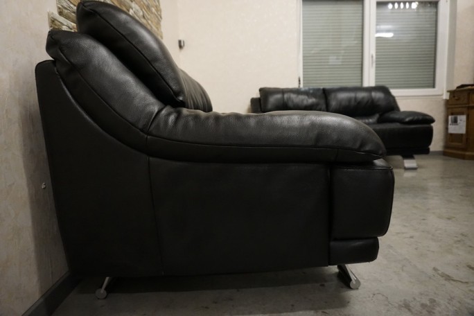 ZESTAW SKÓRA NATURALNA 3+2 CZARNA NA ALU STOPACH