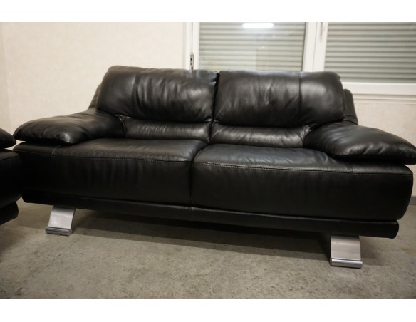 ZESTAW SKÓRA NATURALNA 3+2 CZARNA NA ALU STOPACH