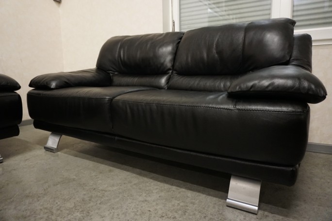 ZESTAW SKÓRA NATURALNA 3+2 CZARNA NA ALU STOPACH