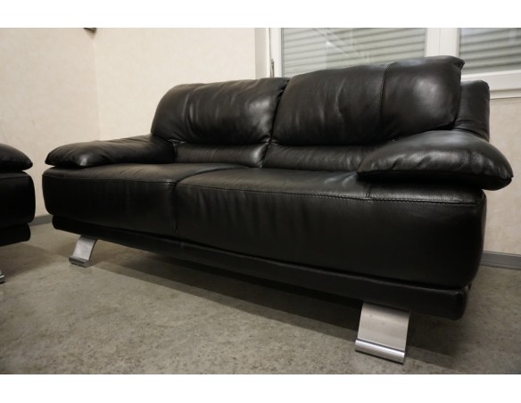 ZESTAW SKÓRA NATURALNA 3+2 CZARNA NA ALU STOPACH