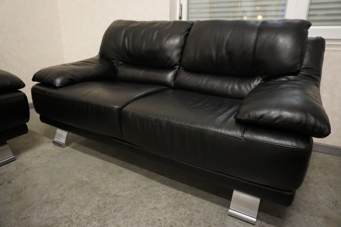 ZESTAW SKÓRA NATURALNA 3+2 CZARNA NA ALU STOPACH