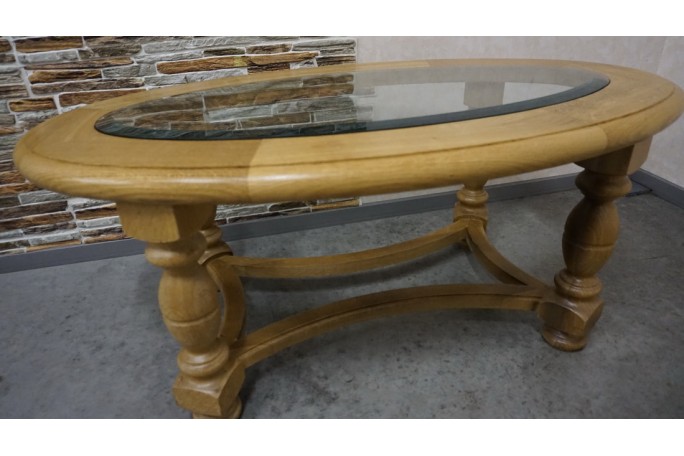 ŁAWA OWALNA JASNY LITY DĄB SZKŁO FREZOWANE...