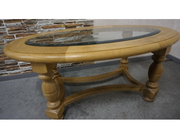 ŁAWA OWALNA JASNY LITY DĄB SZKŁO FREZOWANE SZER. 133 CM