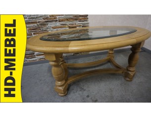 ŁAWA OWALNA JASNY LITY DĄB SZKŁO FREZOWANE SZER. 133 CM